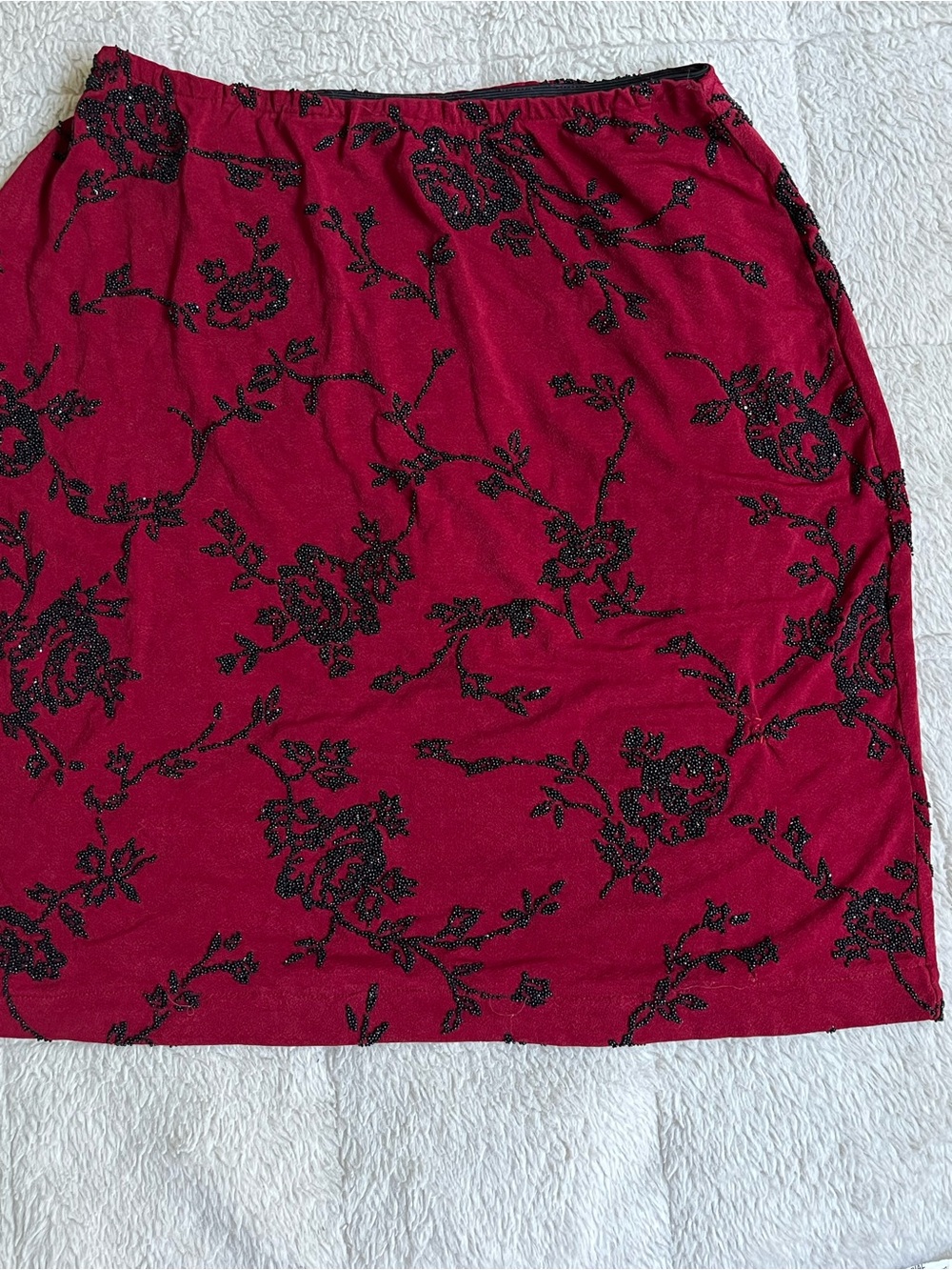 Vintage Moda International Red Floral Beaded Skirt Size S